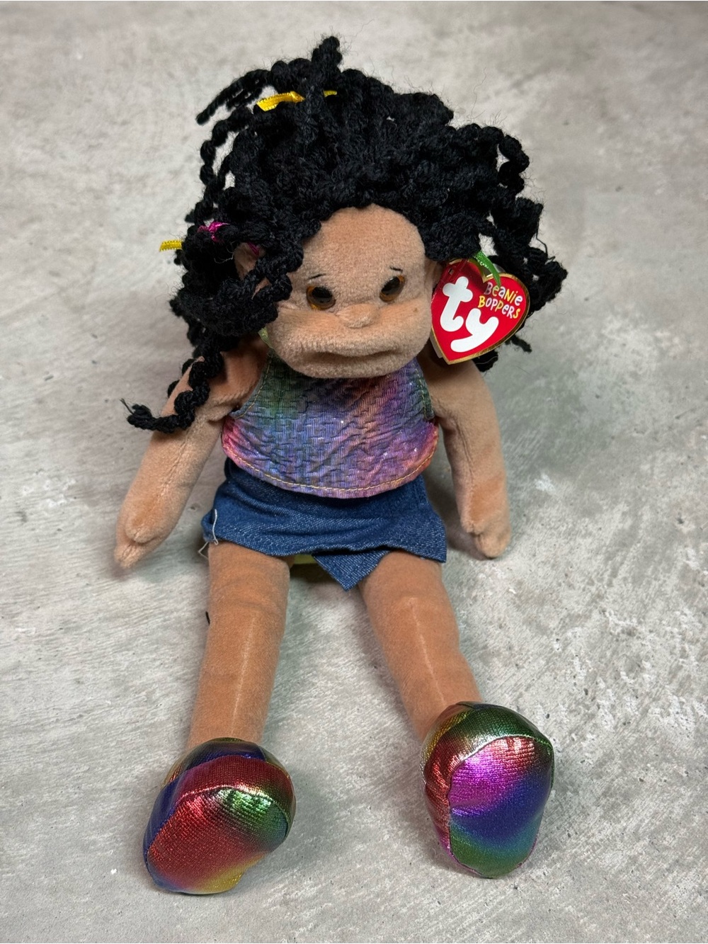 Ty Rainbow Shoes Beanie Bopper Doll - Black Hair